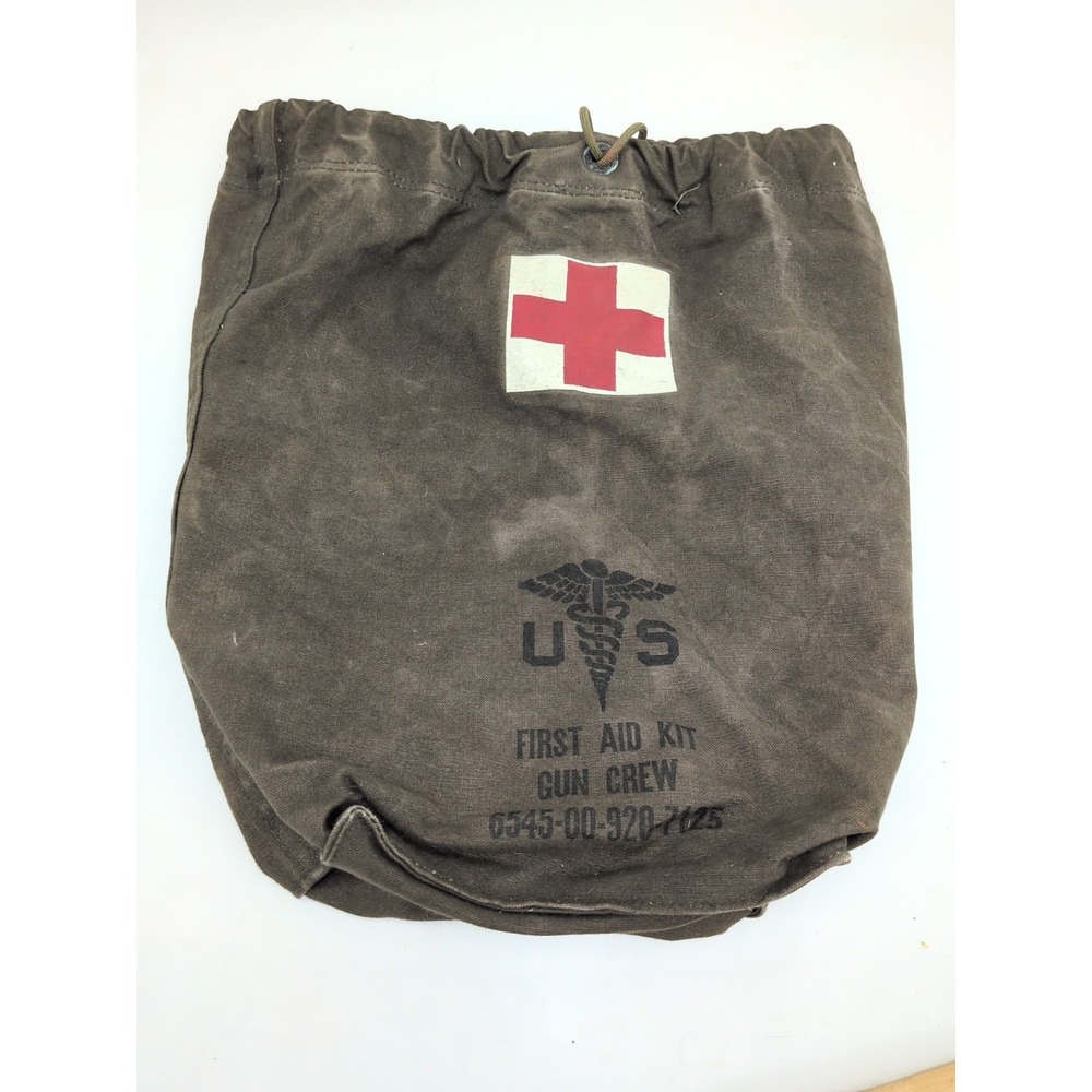US Military First Aid Kit Bag Gun Crew Aviation Marine Red Cross Vintage NSN